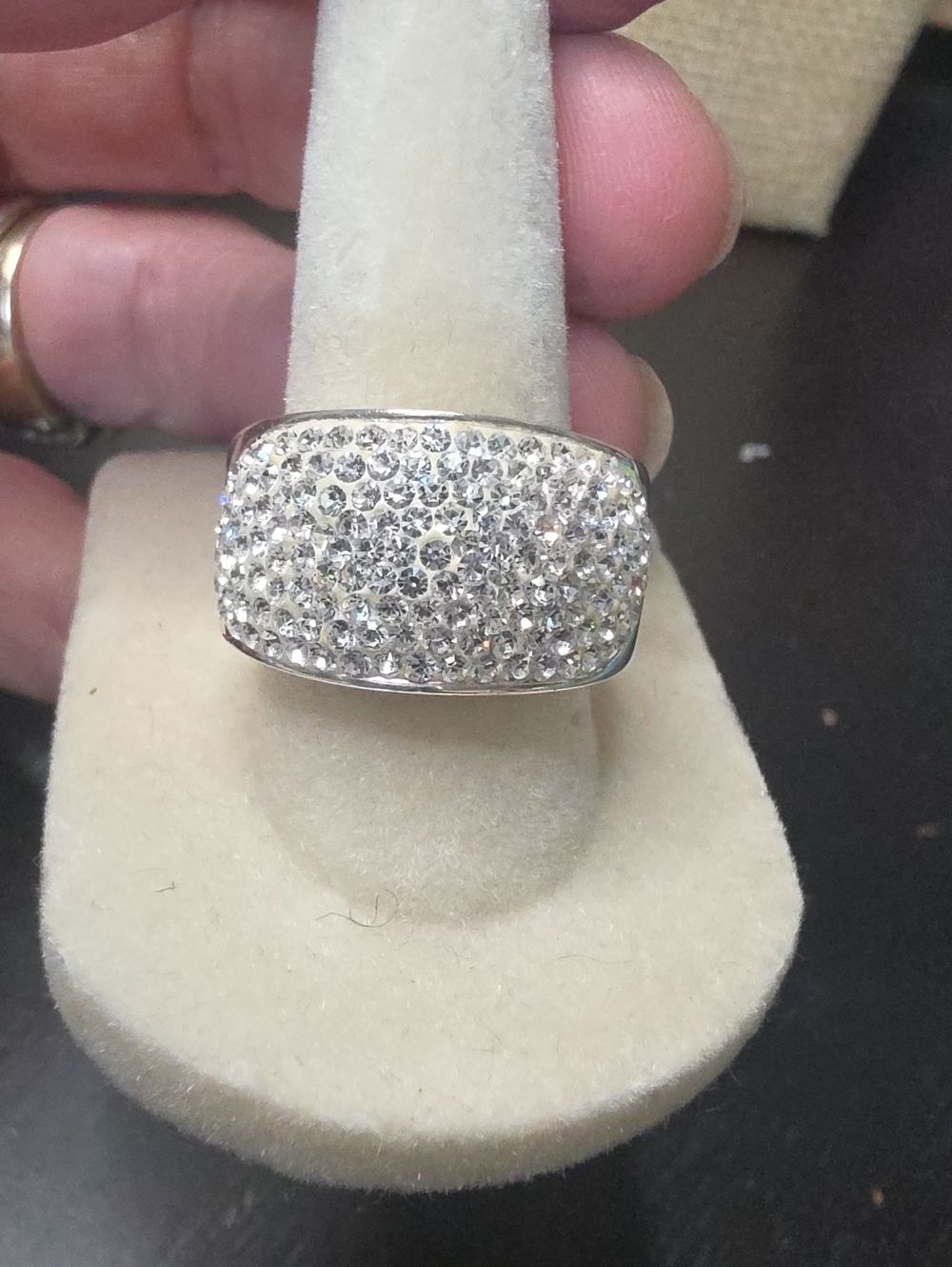 Crystal Pavé Wide Band Ring in Silver Tone